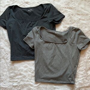 Hollister Women's Squareneck Short Sleeve Tops in Charcoal and Gray